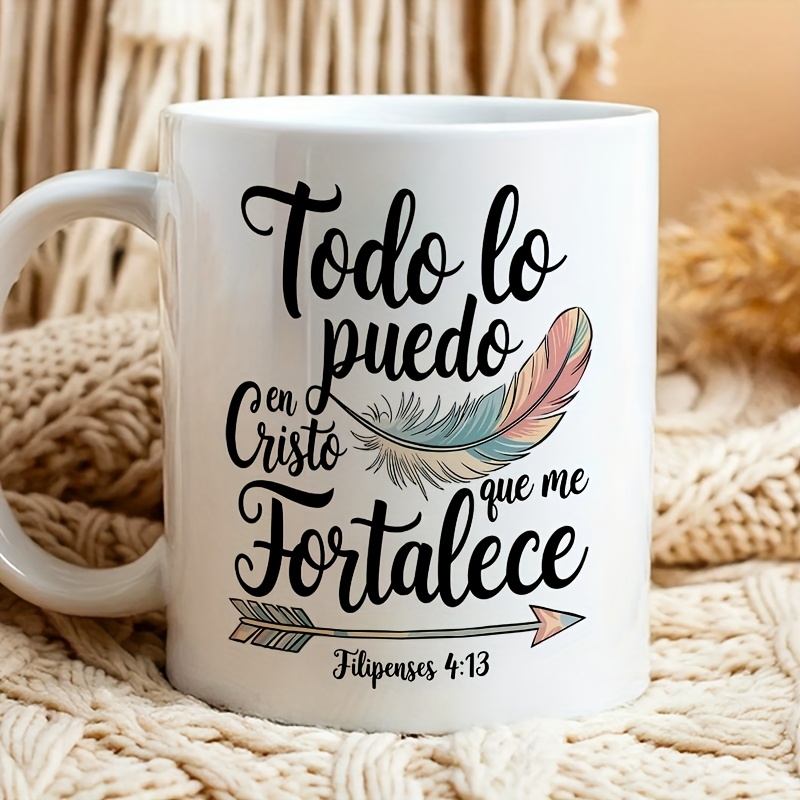 TEMU 1 pieza, Taza de cerámica prémium de 11 oz con diseño , estampado "Christ - ", para todas , lavable a máquina, para todas las bebidas, tazas