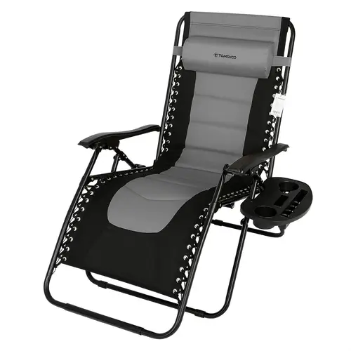 heavy duty outdoor folding lounge chair gravity reclining oxford cloth patio chair with cup holder portable folding recliner with headrest for camping backyard pool travel heavy duty poolside seating adjustable recliner high quality seating