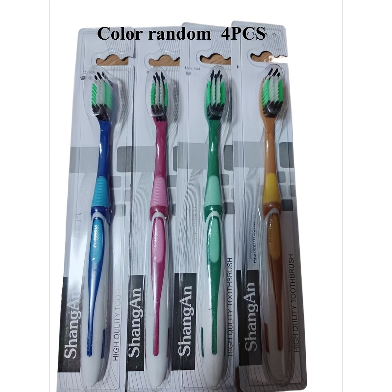 4pcs Medium Hardness Bristle Toothbrush Set With Large Heads, Colors Random - Perfect For Couples, Students, And Families.