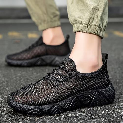 mens summer hollow out perforated mesh sneakers with breathable lightweight mesh casual sneakers