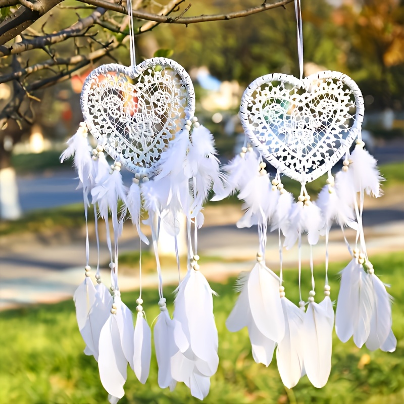 Image of 2 Pure And Beautiful White Heart-shaped Dreamcatchers, Symbolizing . Suitable For Wedding Decorations, Gift Distribution, And Home Decor Indoors And Outdoors. The For Your .