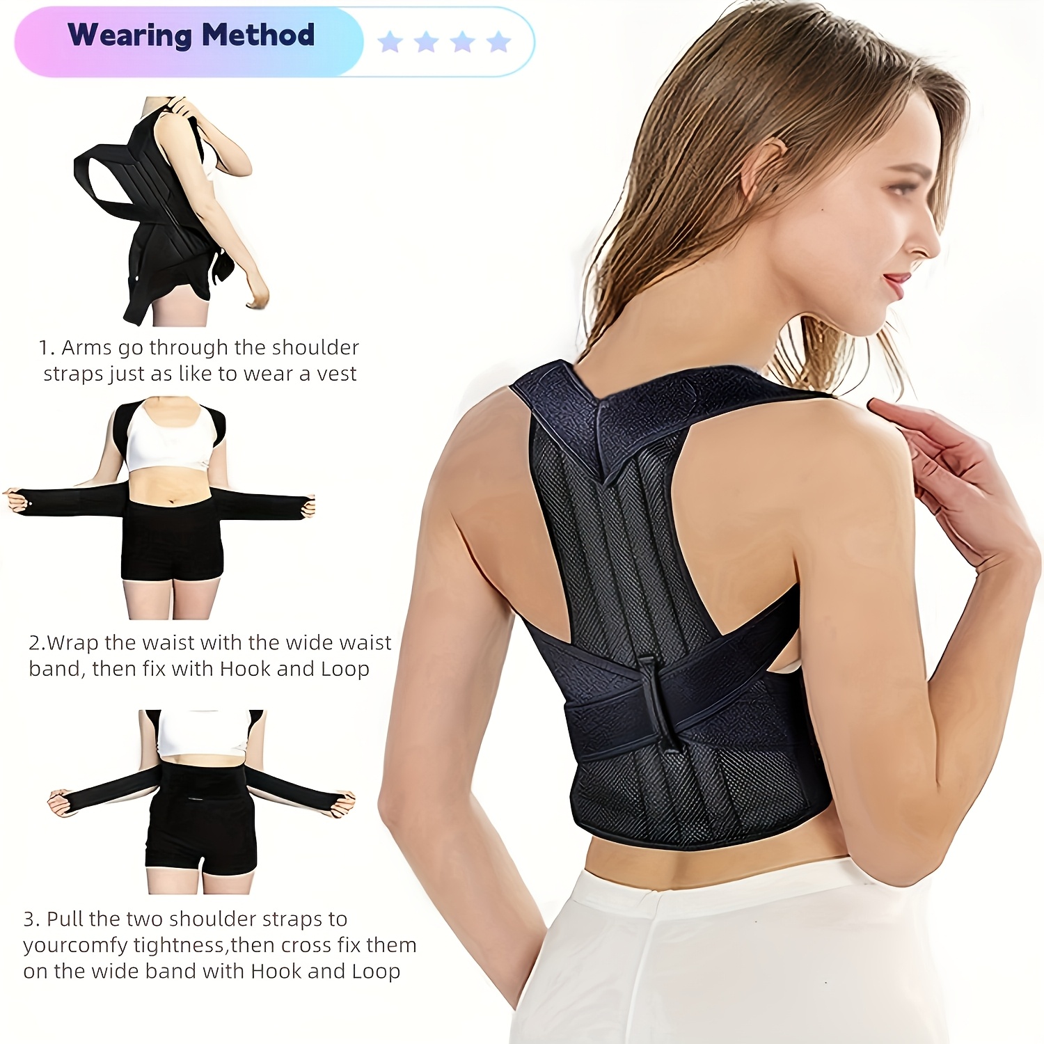 Adjustable posture corrector for men and women, back support shoulder straps, provides lumbar support, back and lumbar support