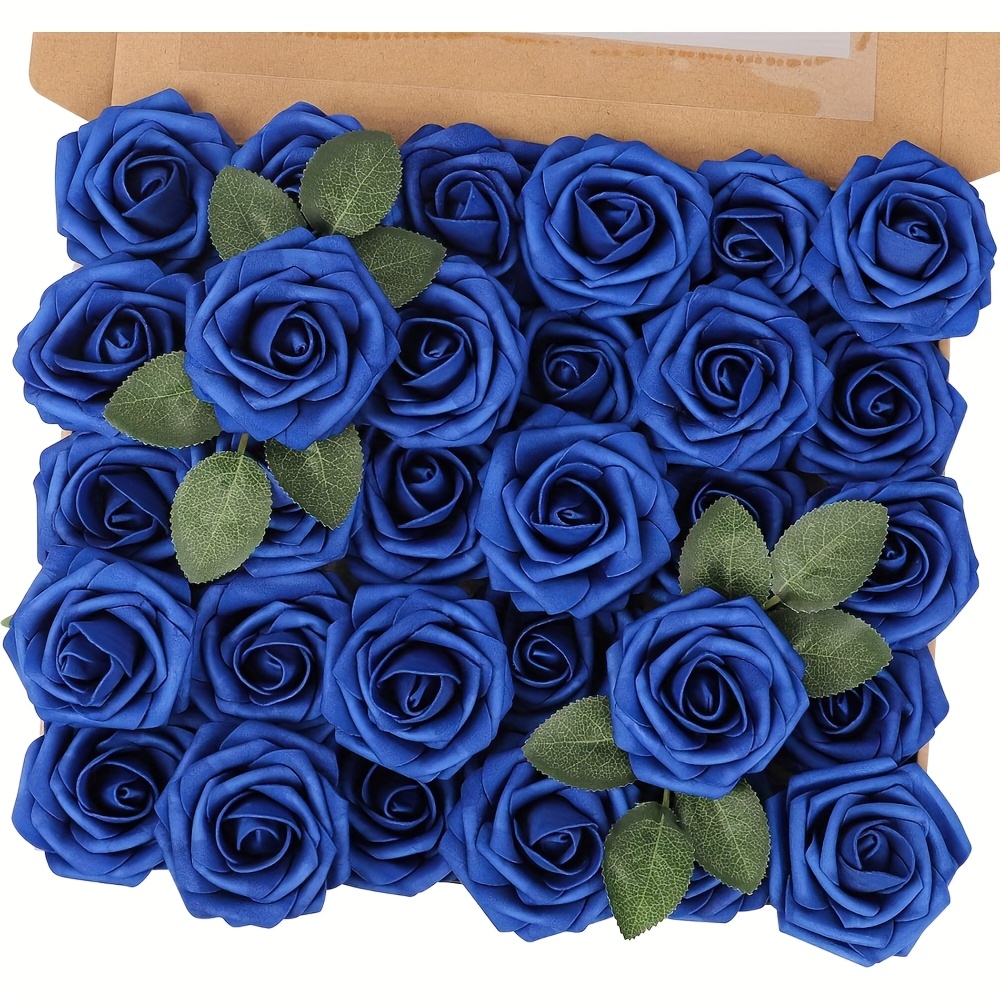 30 artificial roses and 2 leaves realistic stemmed foam roses for wedding bouquets bridal gifts party table decorations valentines day mothers day halloween christmas