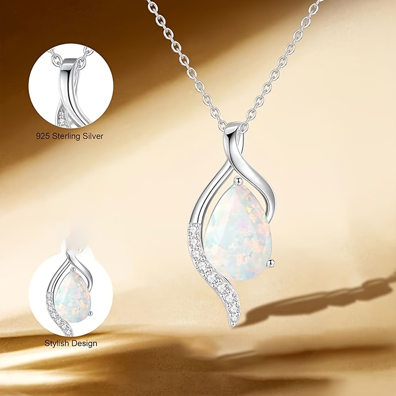Women's S925 Silver Infinity Symbol Pendant Necklace, Opal Design