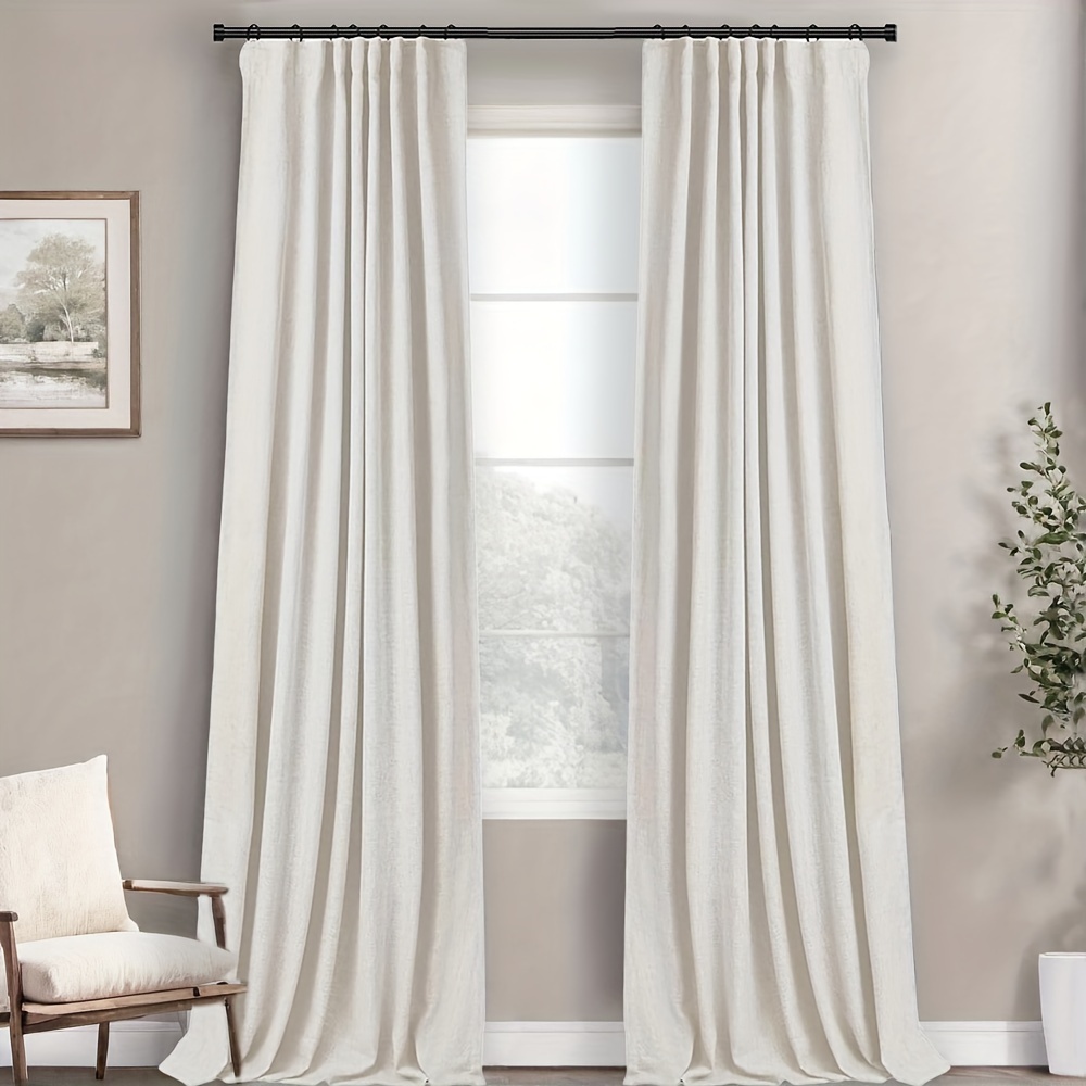 

2 Panels 100% Blackout Curtains For Bedroom, 84 Inches Long, Linen Textured Curtain, Rod Pocket Or Clip Rings, Darkening Thermal Insulated Boho Drapes For Living Room