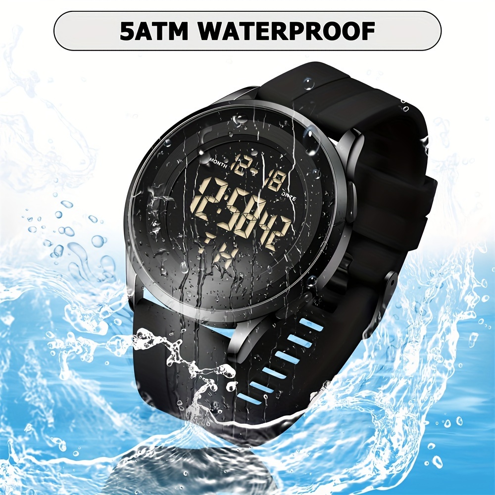 Mens Sleek Black Waterproof Ultra Thin With Stopwatch Date Function Silicone Band Temu Temu New Zealand