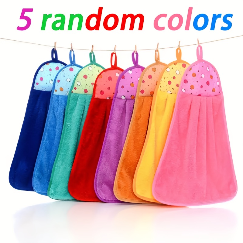 5pcs Quick-Dry Hanging Towels - Soft Absorbent Fruit Pattern Kitchen & Bath Towels with Hanging Loops, 5 Colorful Designs for Cleaning, Drying, Dishes, Hands - Space-Saving Decorative Cleaning Supplies, Quickdry Towels | Colorful Kitchen Decor | Functional Textile Design, Kitchen Towels