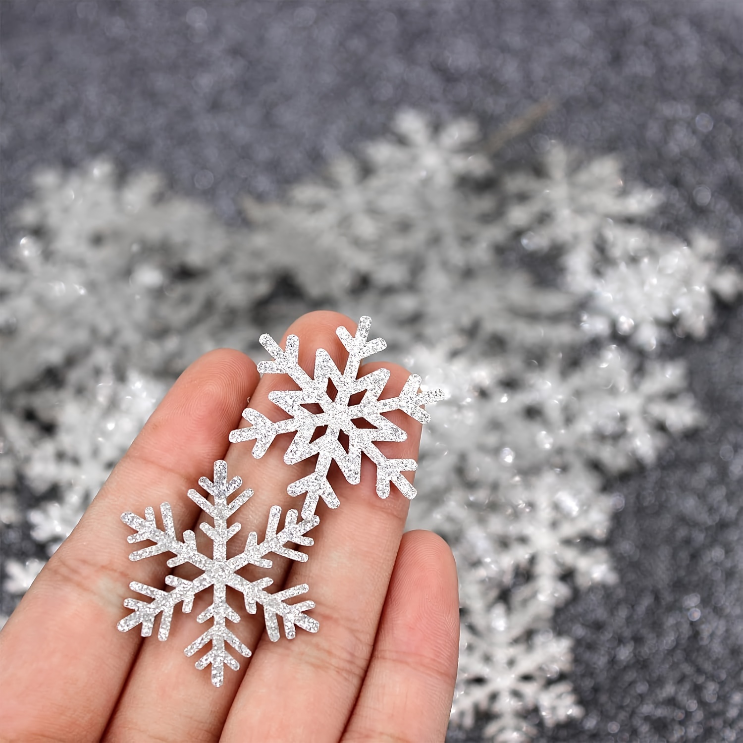 Image of 100pcs Of Glittering Snowflake Table Decorations, Colorful Confetti That Used For Winter Decor, Ice And Snow Themed Birthday Parties, Showers, New Year, And Christmas Celebrations
