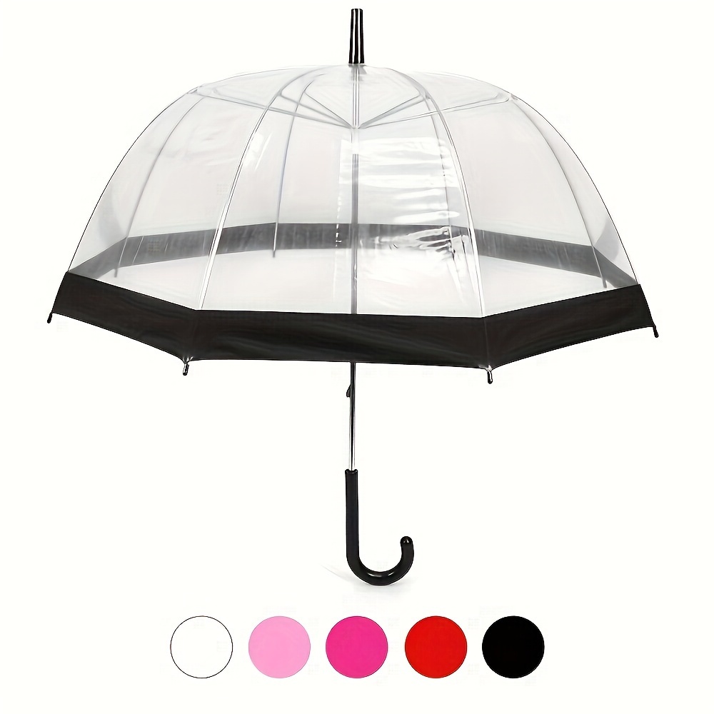 

[allweather Umbrella] Stylish Transparent Umbrella With Black Handle - Waterproof, 210t Impact Cloth, Fashionable With Multiple Color Options For Sunny And , Umbrellas For Rain