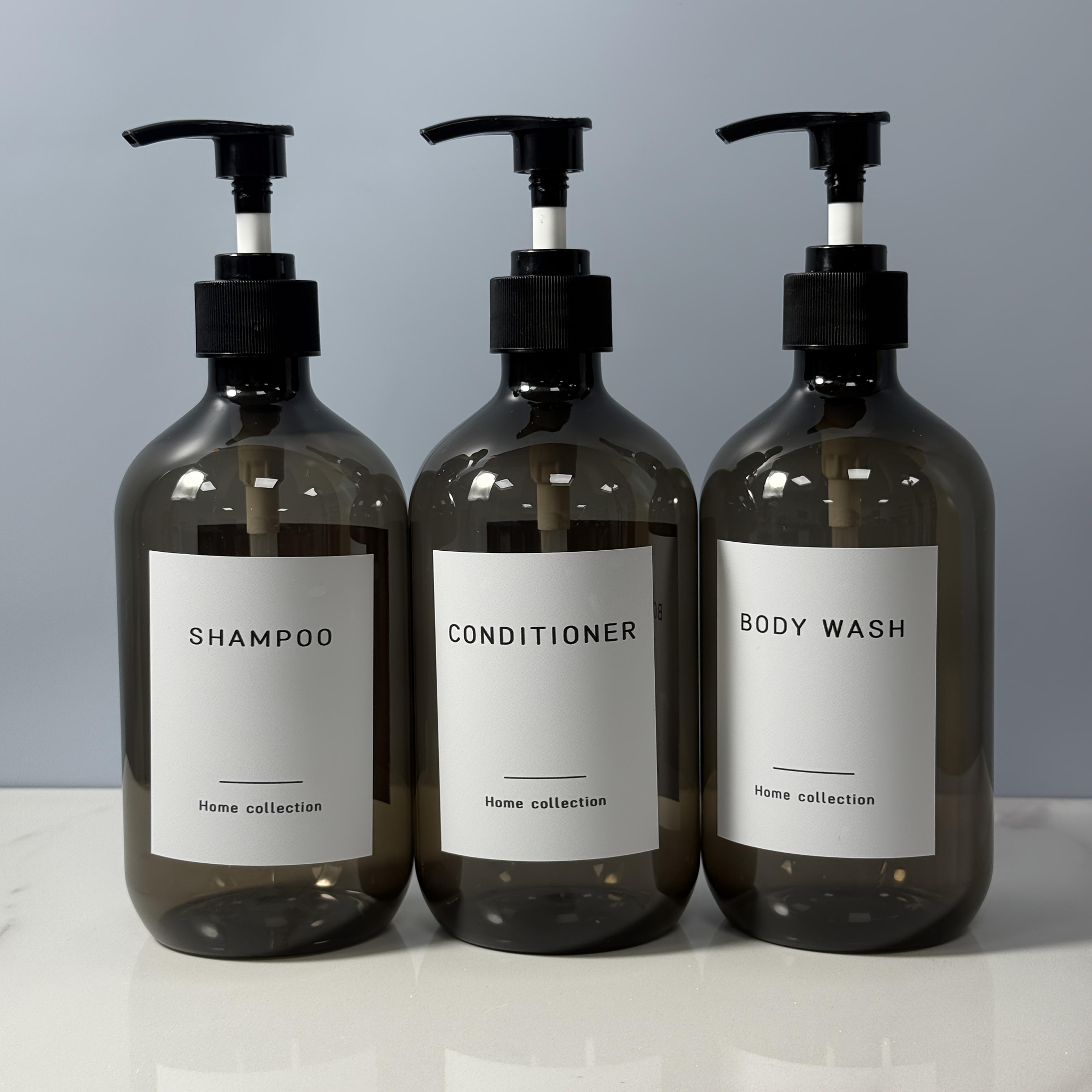 E-shop 3er-Set 500ml Badezimmer-Spenderflaschen, wiederverwendbar, schwarze Kunststoff-Pumpflaschen mit durchscheinend schwarzen Flaschen. Geeignet für