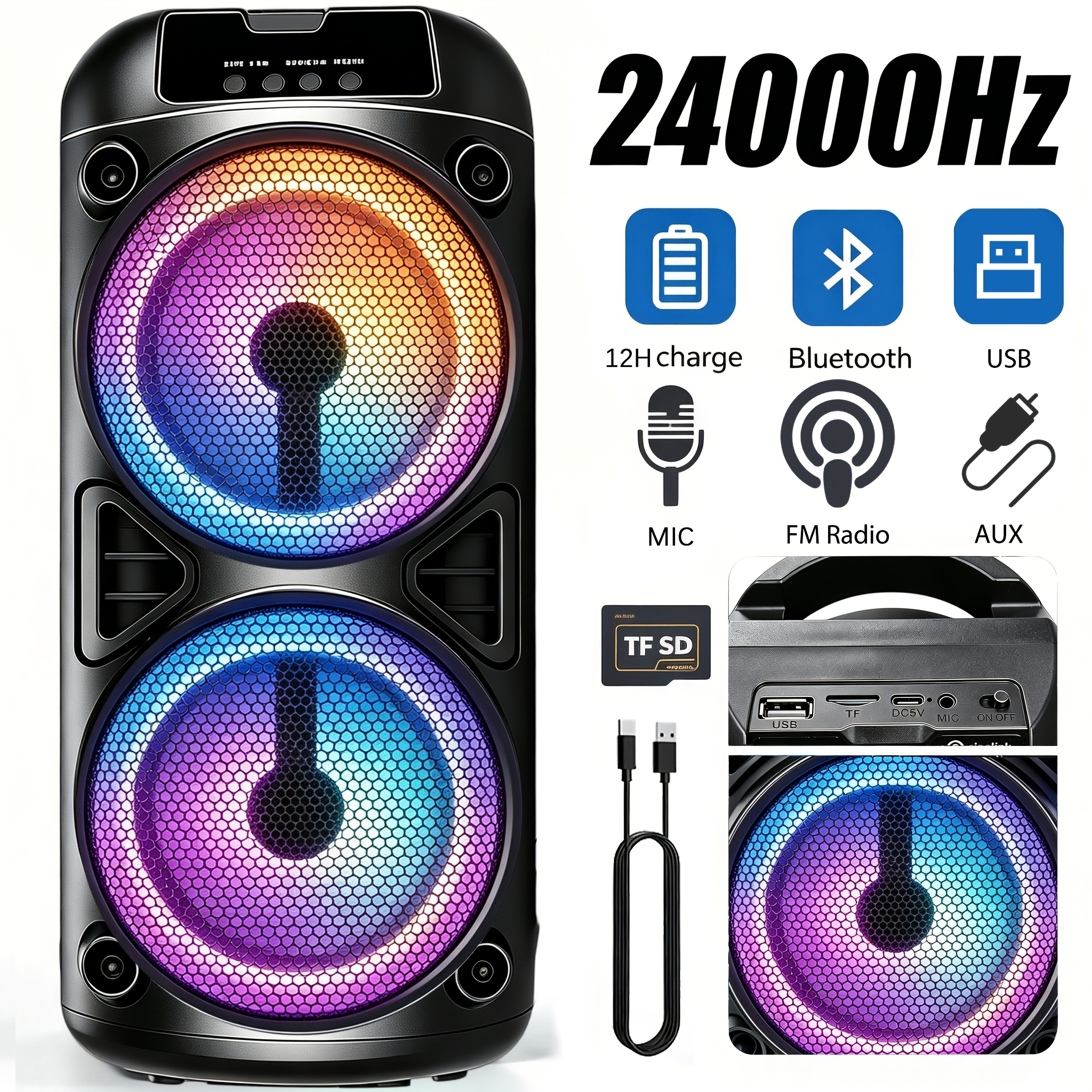 TEMU 24000hz Dual 3.5-inch Wireless Portable Speaker, Dj Equipment, Pa Sound System, Quick Guitar Connection, Mood Lighting, Tws Pairing, Boost,