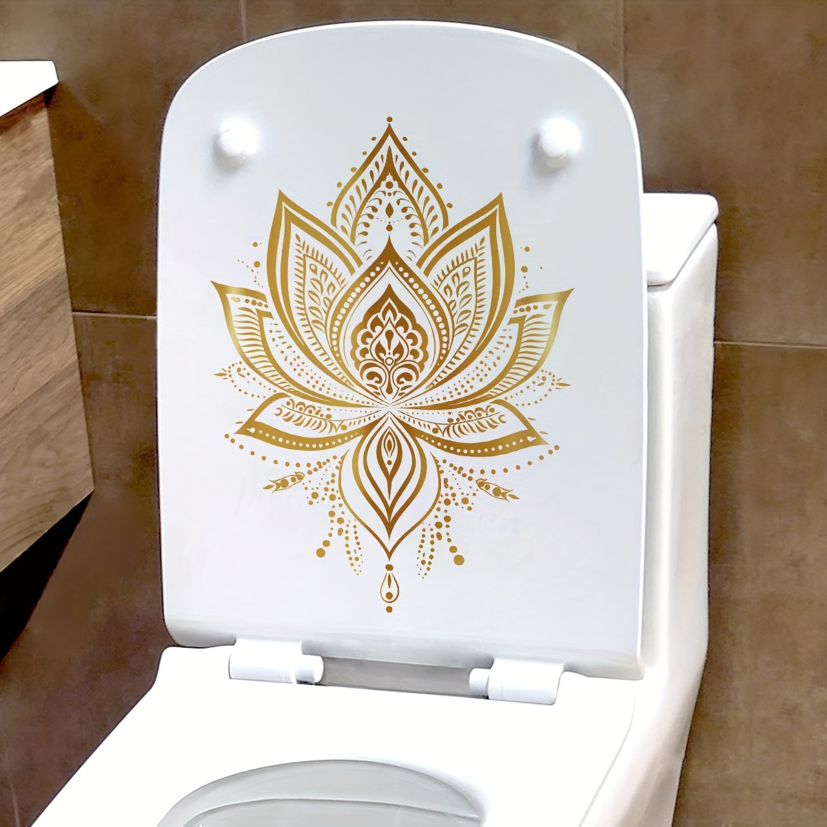 Image of Golden Mandala Lotus Toilet Sticker, Bathroom Toilet Decor Sticker, Self-adhesive Easy To Clean, Light Transformation Good Item For Bathroom Space