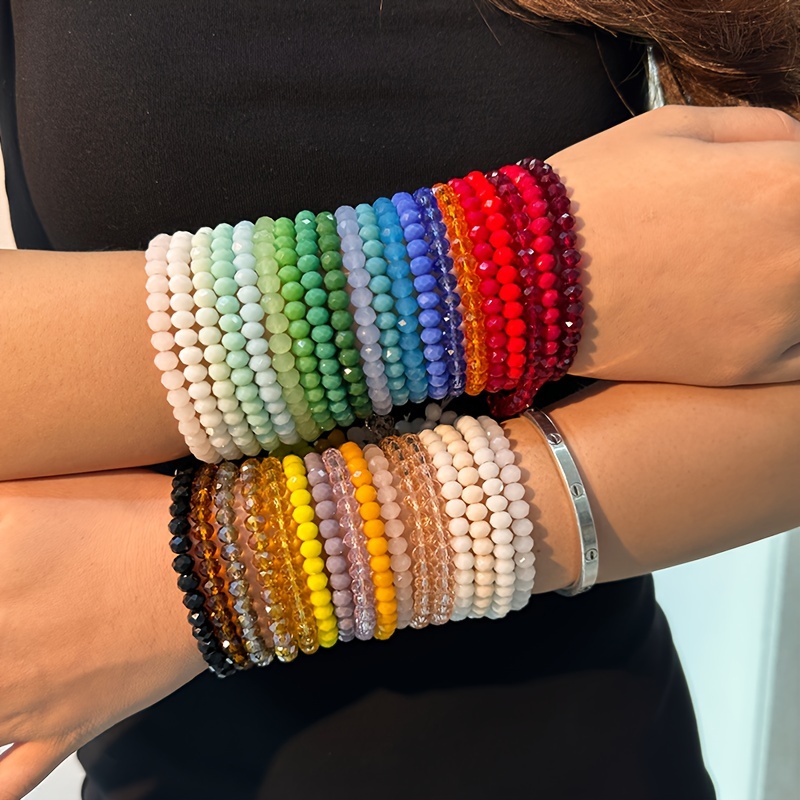 TEMU New Color 36pcs Boho Style Colorful Faux Crystal Beads Beaded Bracelet Set Stackable Hand String For Women