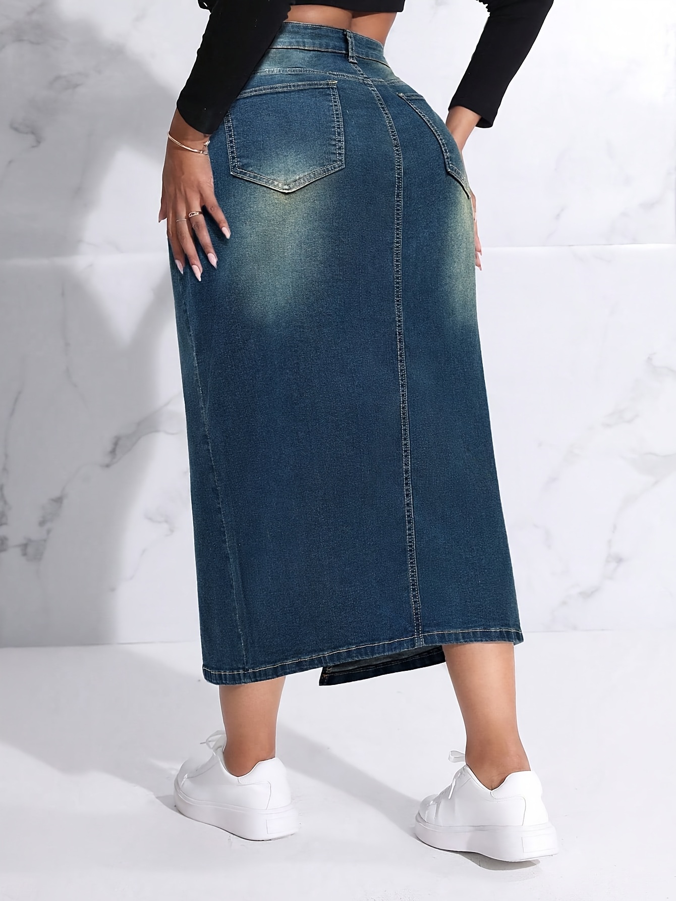 plus size high waisted stretch denim skirt front ykk Temu Nigeria
