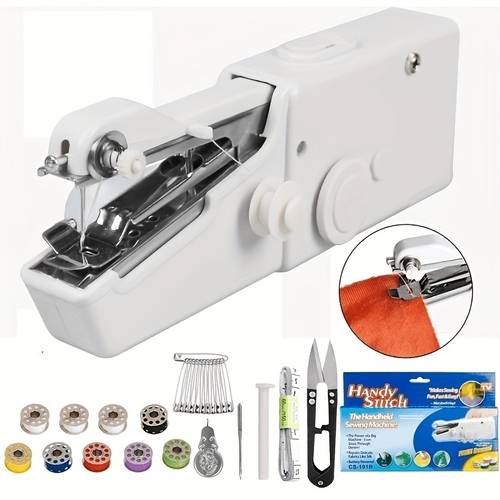 portable cordless mini sewing machine with accessory kit lightweight handheld design for beginners ideal for quick repairs crafts in black white