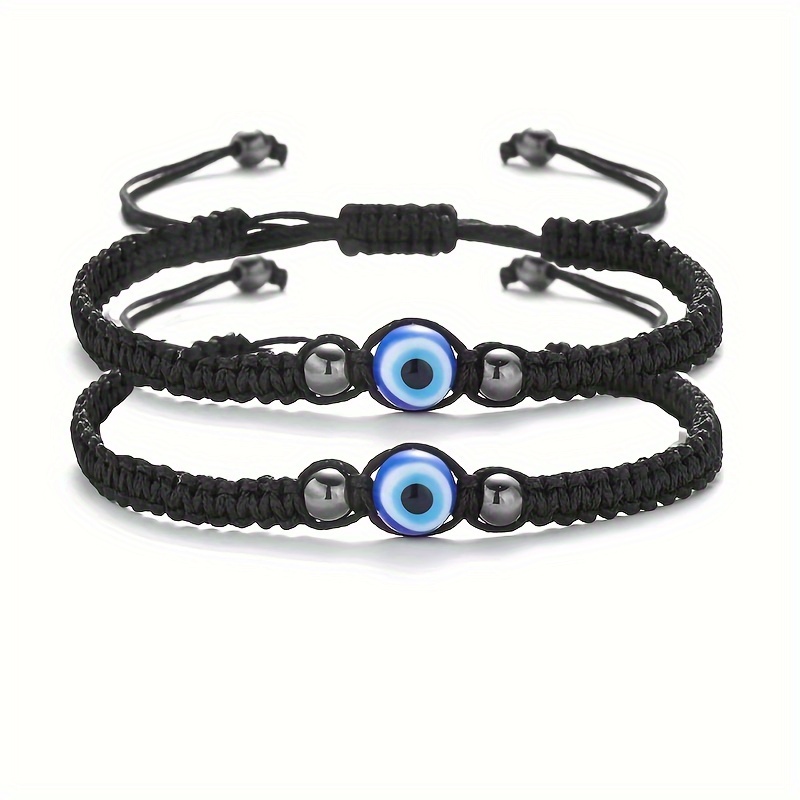 Black Turkish Cross- Blue Evil Eye Bracelet Adjustable Size Fashion Cool Black Daily Wear Jewelry