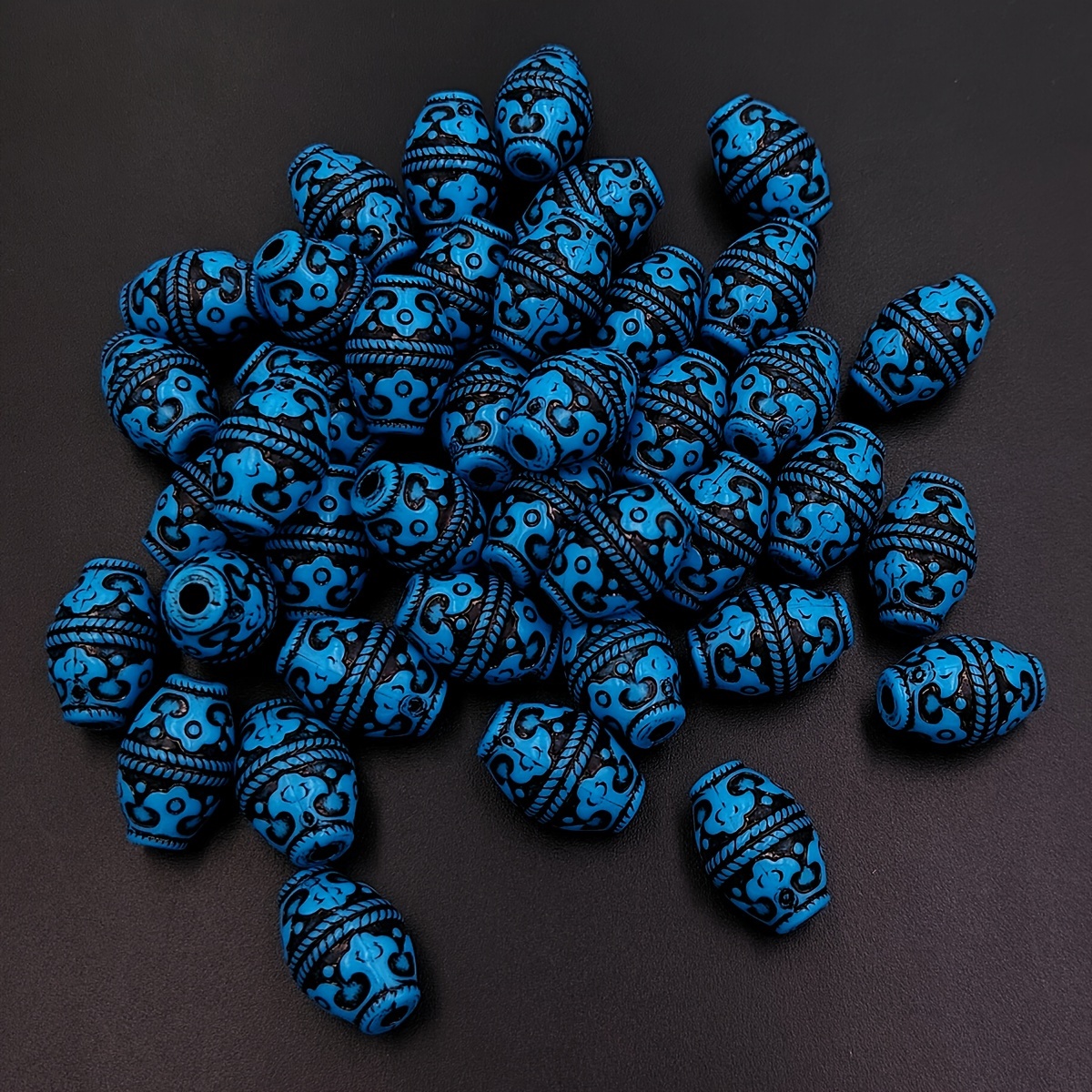 

20-piece Vintage Blue Floral Patterned Acrylic Bead Strand, Diy Fashion Jewelry Findings