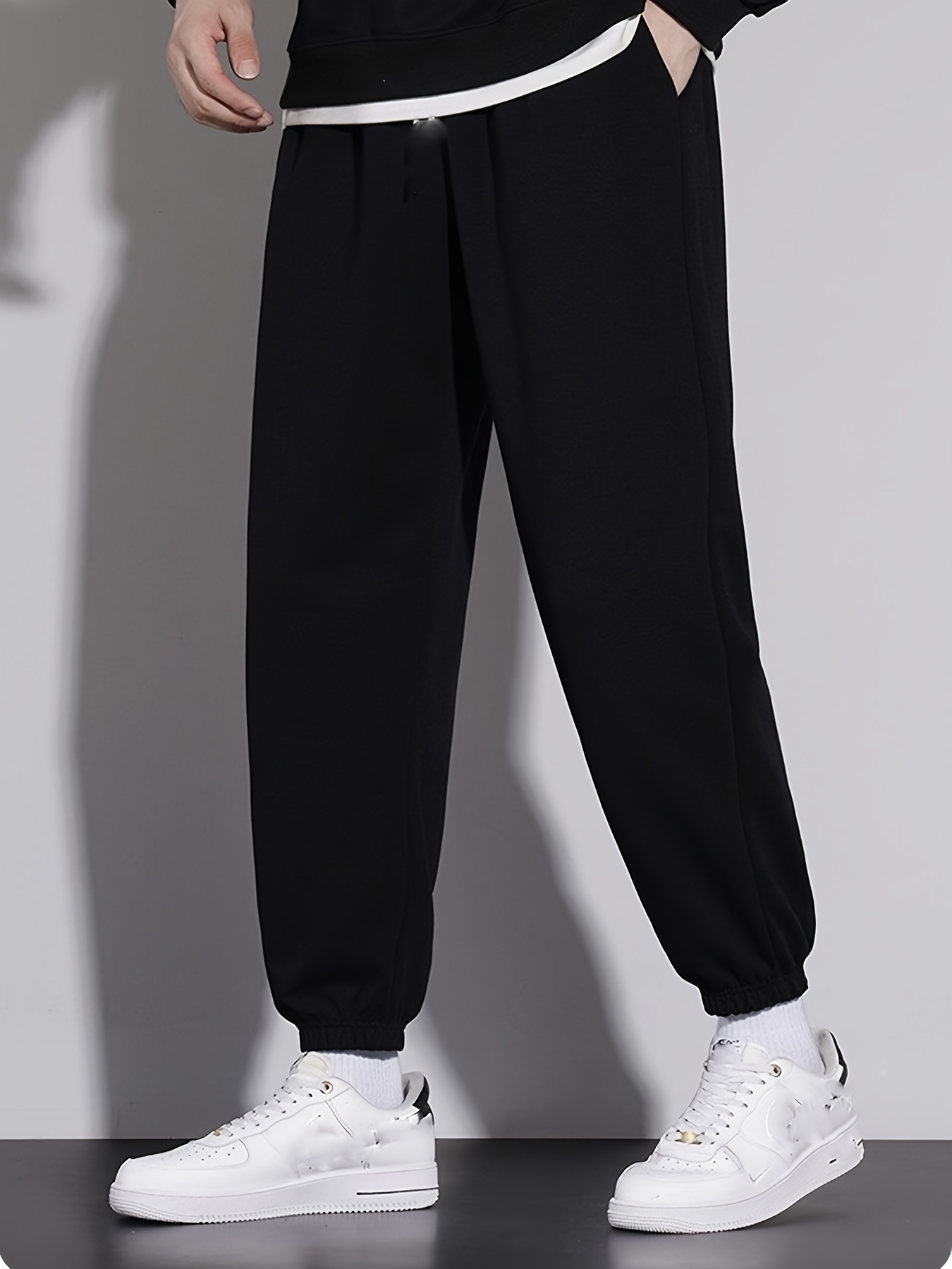 ZHAGHMIN Pans Para Hombre Male Casual Fitness Running Trousers Drawstring  Loose Waist Solid Color Pants Pocket Loose Sweatpants 8 Simple Open Leg