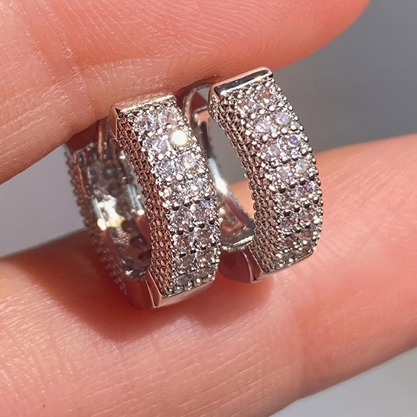 A Pair Of Luxurious Trendy Copper-inlaid Zircon Hip-hop Earrings, A Daily Date Gift From East.