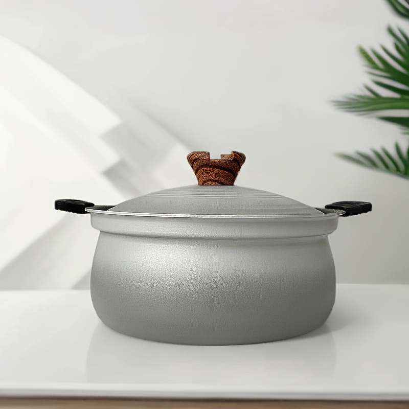   non stick 22cm double ear soup pot multi functional kitchen cooking device simple grey design details 5