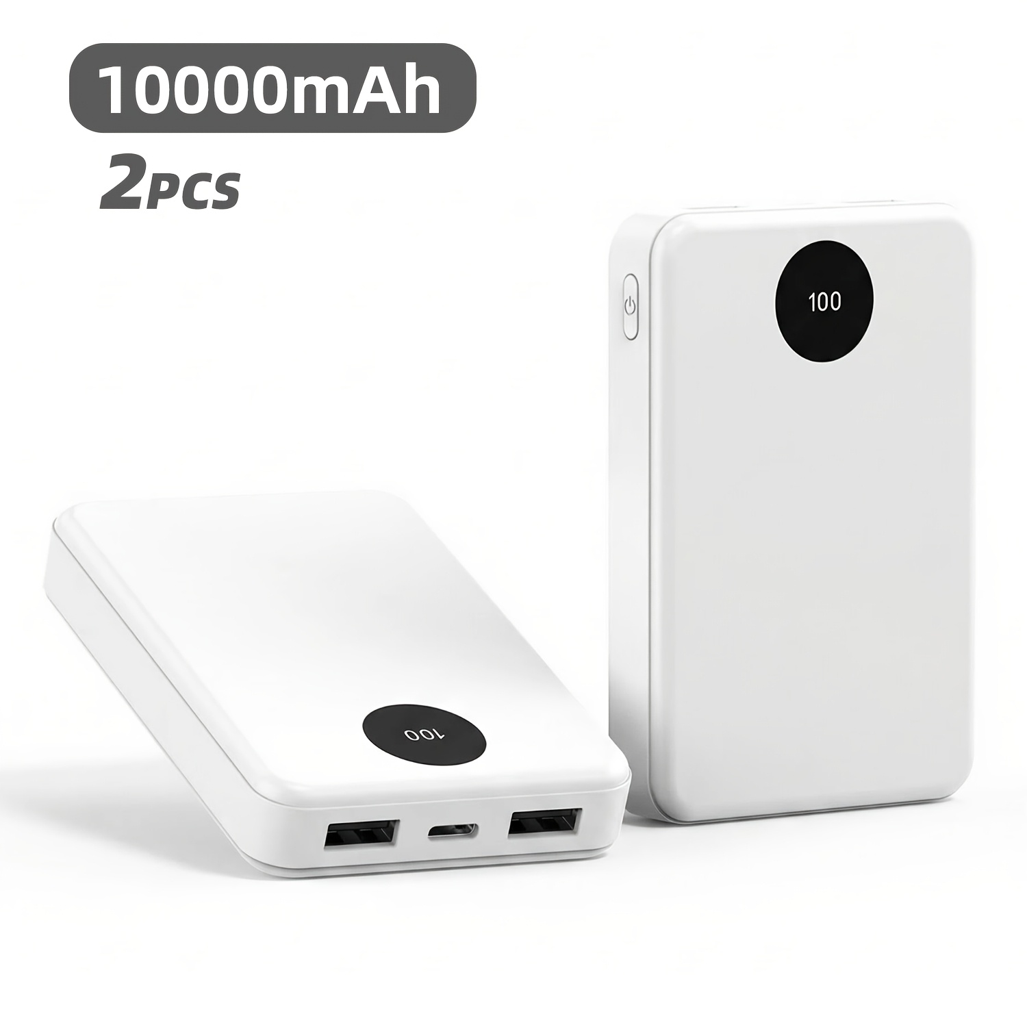 Image of 2pcs Portable 10000mah Power Bank, Built-in Lcd Digital Display, Built-in 2 Usb-a+type--way Charging,, Compatible With Iphone, Phones, Tablets And Other Devices, Supports Charging Of Multiple Devices