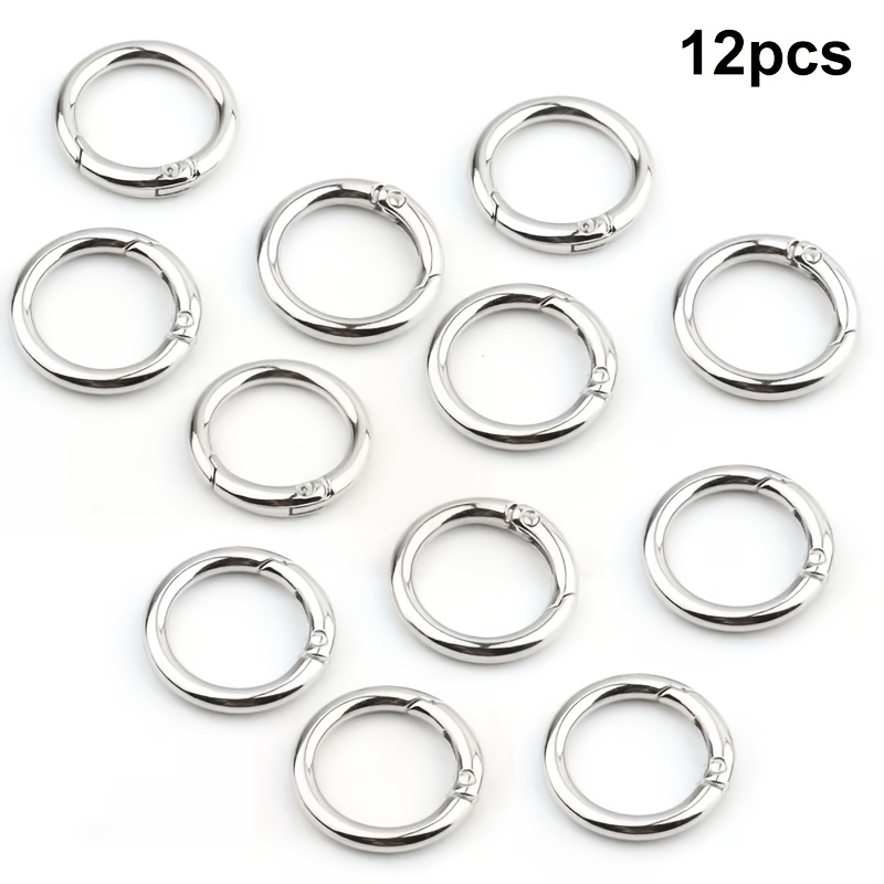 TEMU Juego de 12 anillos de metálicos en O, mosquetones redondos para llaveros, adiciones para bolsos y proyectos (plateado, 1 )