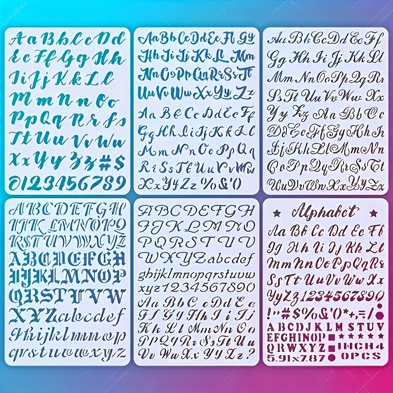 TEMU Questo set di 6 stencil per calligrafia misura 7.87 pollici x 5.91 pollici ed 癡 realizzato in plastica . I stencil includono lettere e , adatti