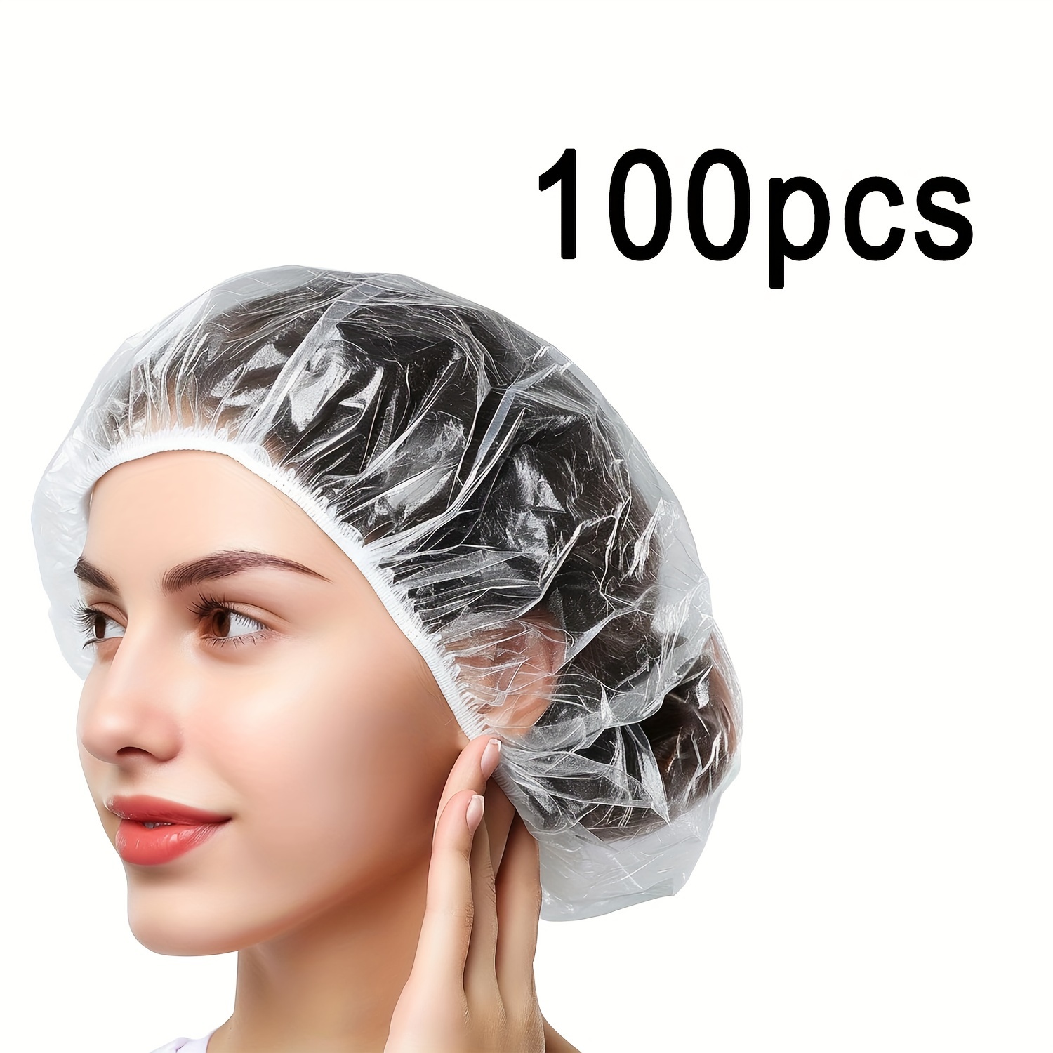 E-shop 100 Stück Einweg Duschhauben, Transparente Haarhauben aus Kunststoff, Große Dicke Badehauben für Damen und Herren, Hotel Reiseutensilien Zusatz