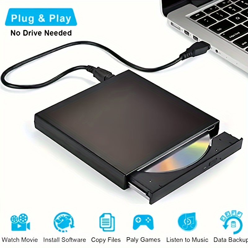 

Lecteur CD/DVD Externe Compact USB 2.0 - CD-RW & DVD-RW Portable pour Ordinateurs Portables et de Bureau