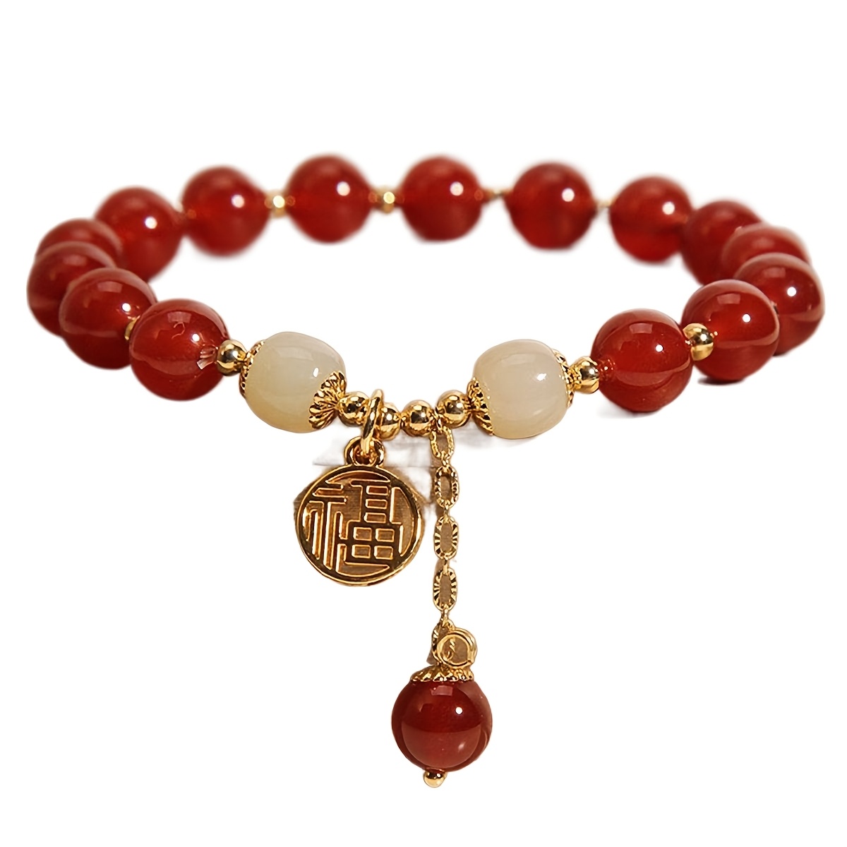 TEMU 1pc Pulsera de Cuentas de y Buen Estilo Chino, Vintage, , de , Placa de Personaje de , Cadena de , Joyería de Adecuada para Uso Diario y Regalos