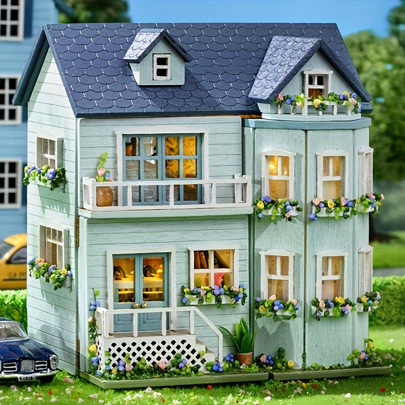 El Sanatıyla Yapılmış Küçük Ev Mini Ev İnşa Sahnesi Montaj Model Ev, Mini Dollhouse Set Ev Dekorasyon Süsleri, Yaratıcı Doğum Günü Hediyesi Sevgililer Günü Hediyesi (Yapıştırıcı/Pil Olmadan)