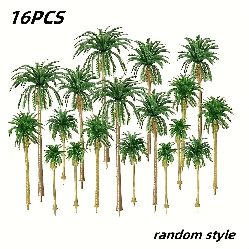 

16pcs Premium Artificial Palm Tree Set - Mixed Sizes, High-quality Plastic For Diy Landscaping, Beach Themes & Crafts, Desktop, Mini Palm Trees, Suitable For Hobbyists