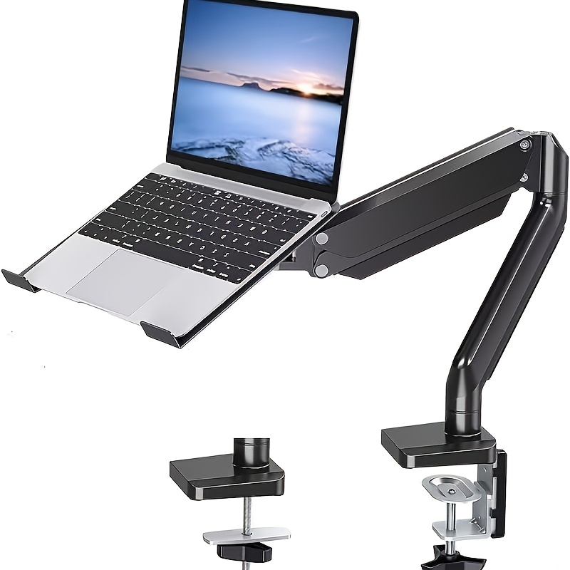E-shop Laptopständer und Tablett für Desktop-Installation, Tablett einzeln erhältlich, 2-in-1-Funktionalität, Gasdruckfederarm kompatibel mit Laptops