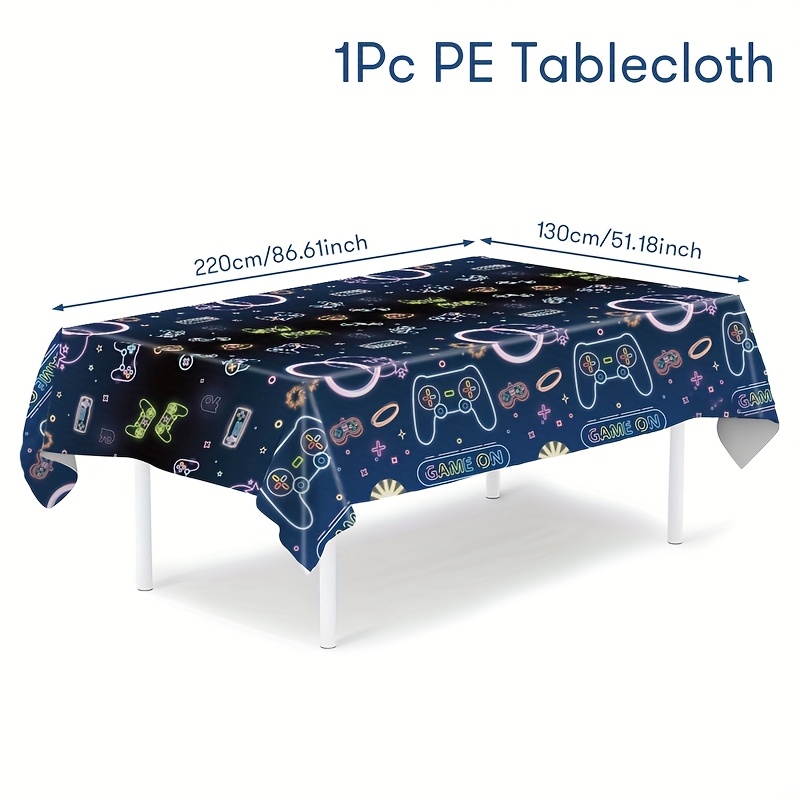 E-shop ., Fluoreszierende Spiel-Tischdecke aus PE, 220*130 cm, Einweg-Tischdecke mit Videospiel-Konsole-Muster, Happy Birthday Party Dekoration, Baby