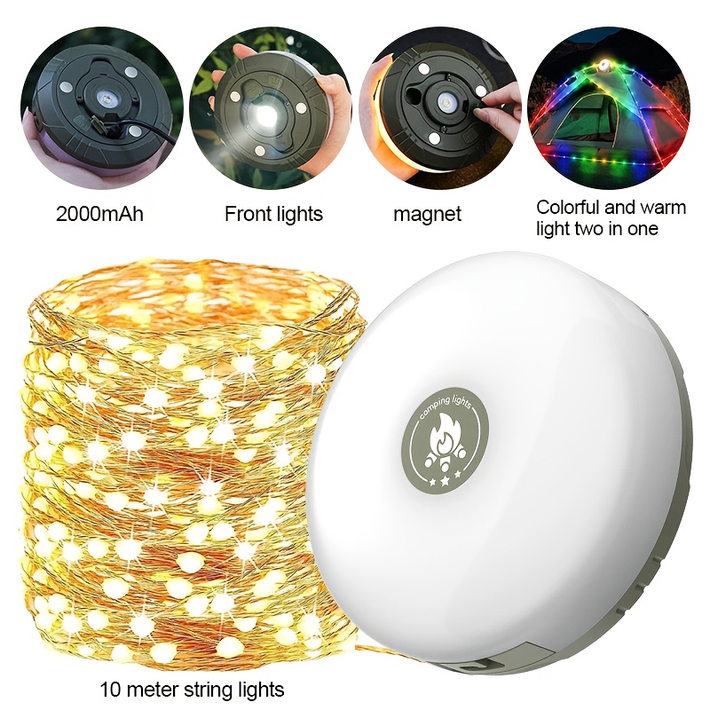 1pc Multifunctional Led Camping Light With Warm White And Rgb String Lights, Rechargeable Led Ambient Magnetic String Lights Tent Light, Portable Flashlight For Hiking And Home Christmas Decorations