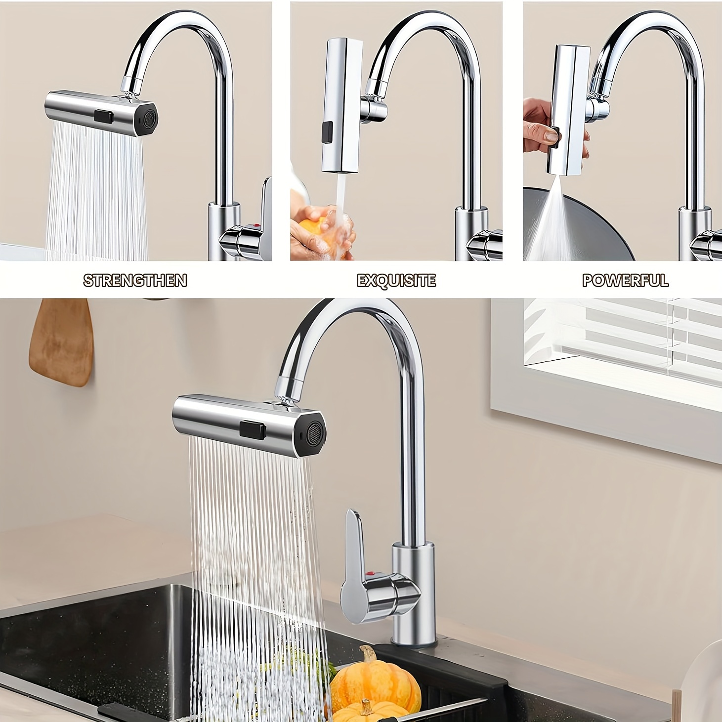 3 in 1 360° Waterfall Kitchen Faucet, Touch Kitchen Faucets, Faucet Extender for Kitchen Sink, Swivel Waterfall Kitchen Faucet for Washing Vegetable Fruit details 5