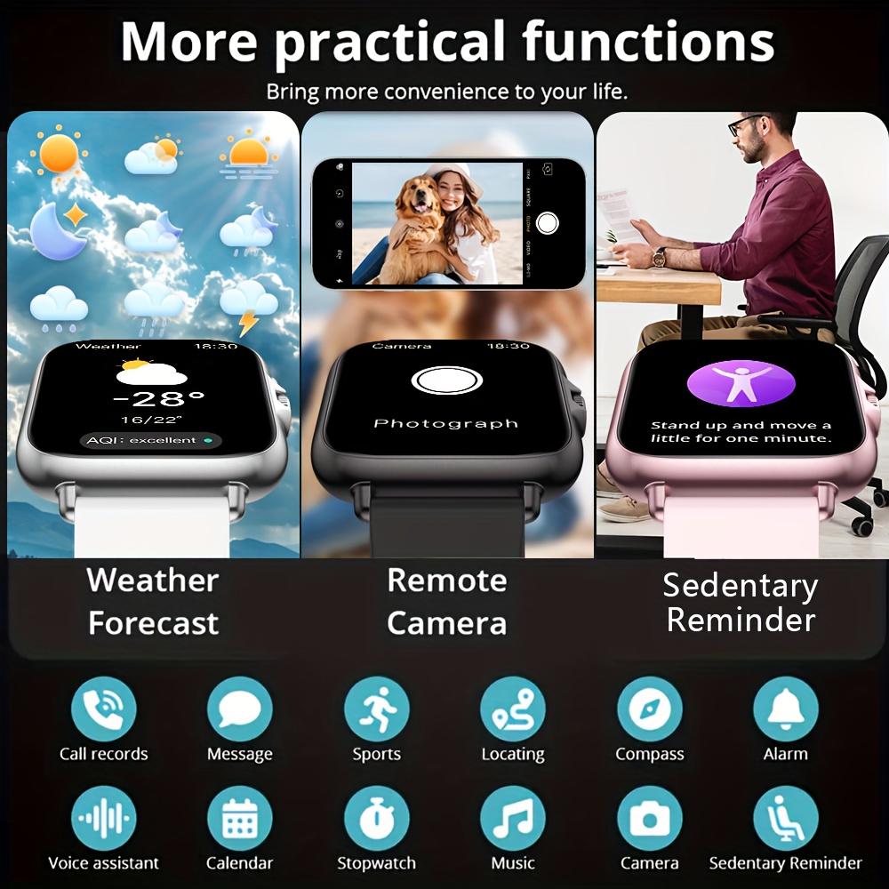 Neueste Smartwatch, High-End 1,83-Zoll-Touchscreen, mit Anrufbenachrichtigungen/Mehrfachen Zifferblättern/Mehrfachen Sportmodi/Kalender/Wettervorhersage/Alarm-Erinnerung und mehr