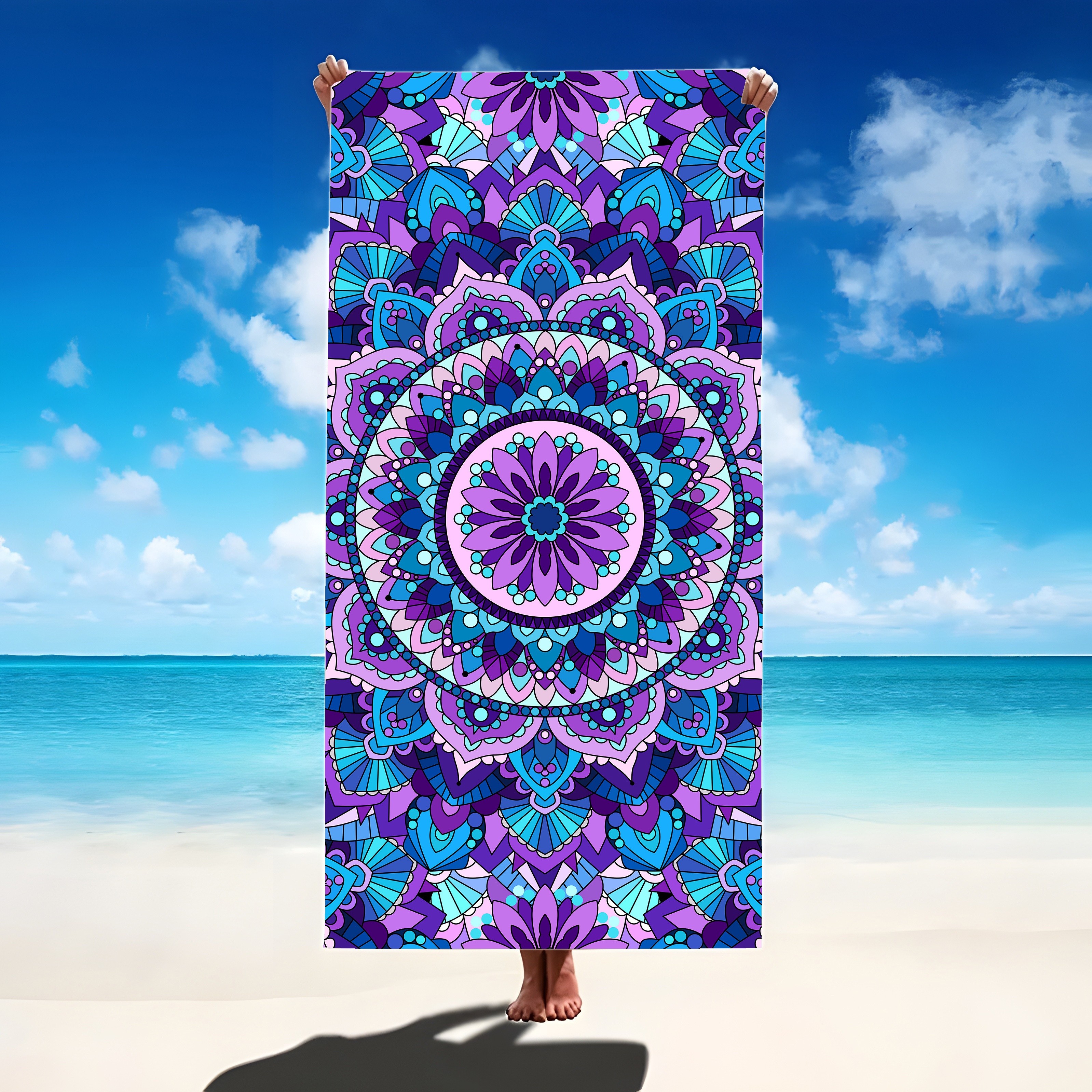 2 Piece Mandala Purple Beach Towels Microfiber Soft Absorbent_voghion.com