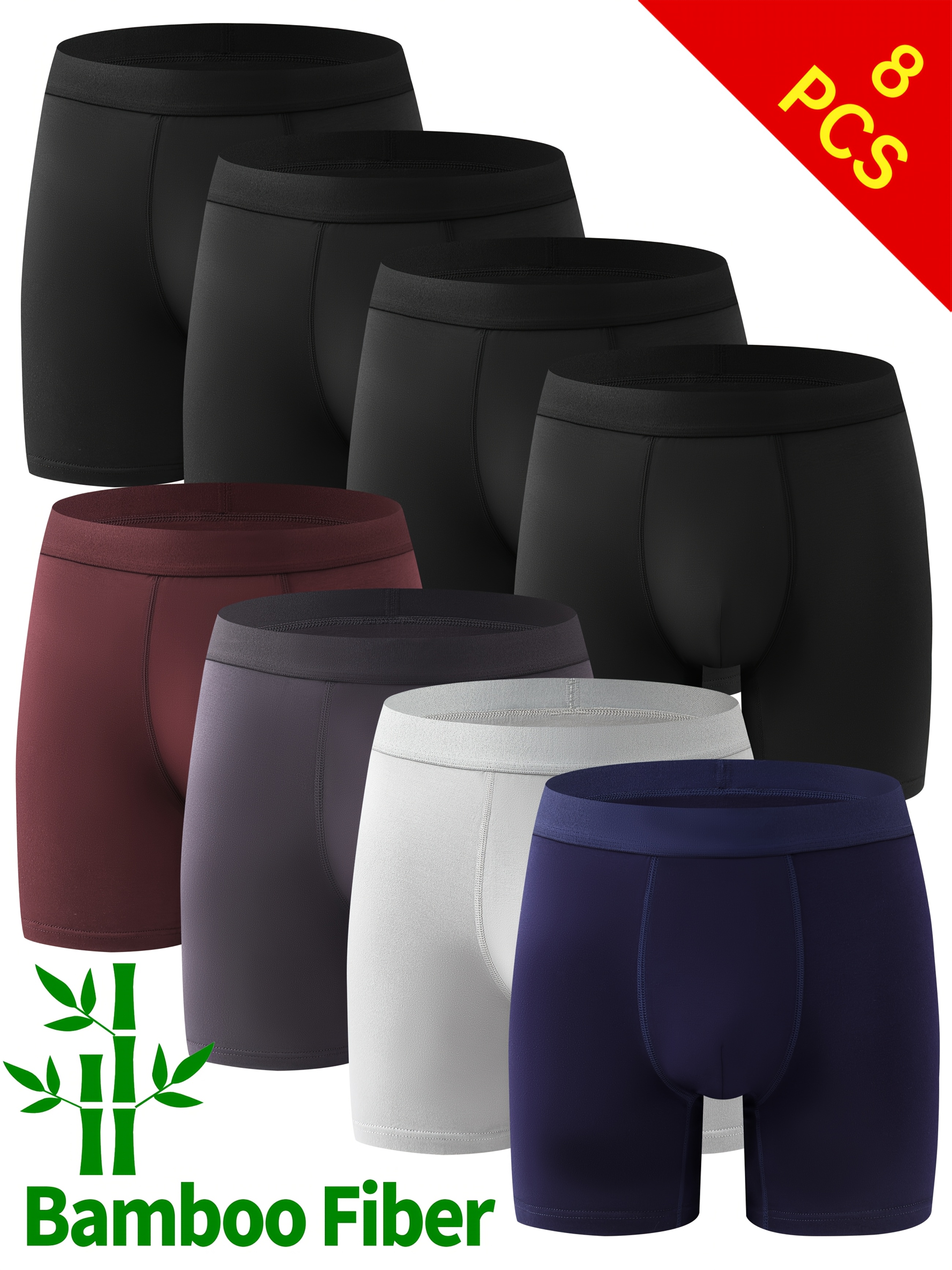 piezas calzoncillos tipo boxeador fibra bambú hombre 95% Temu