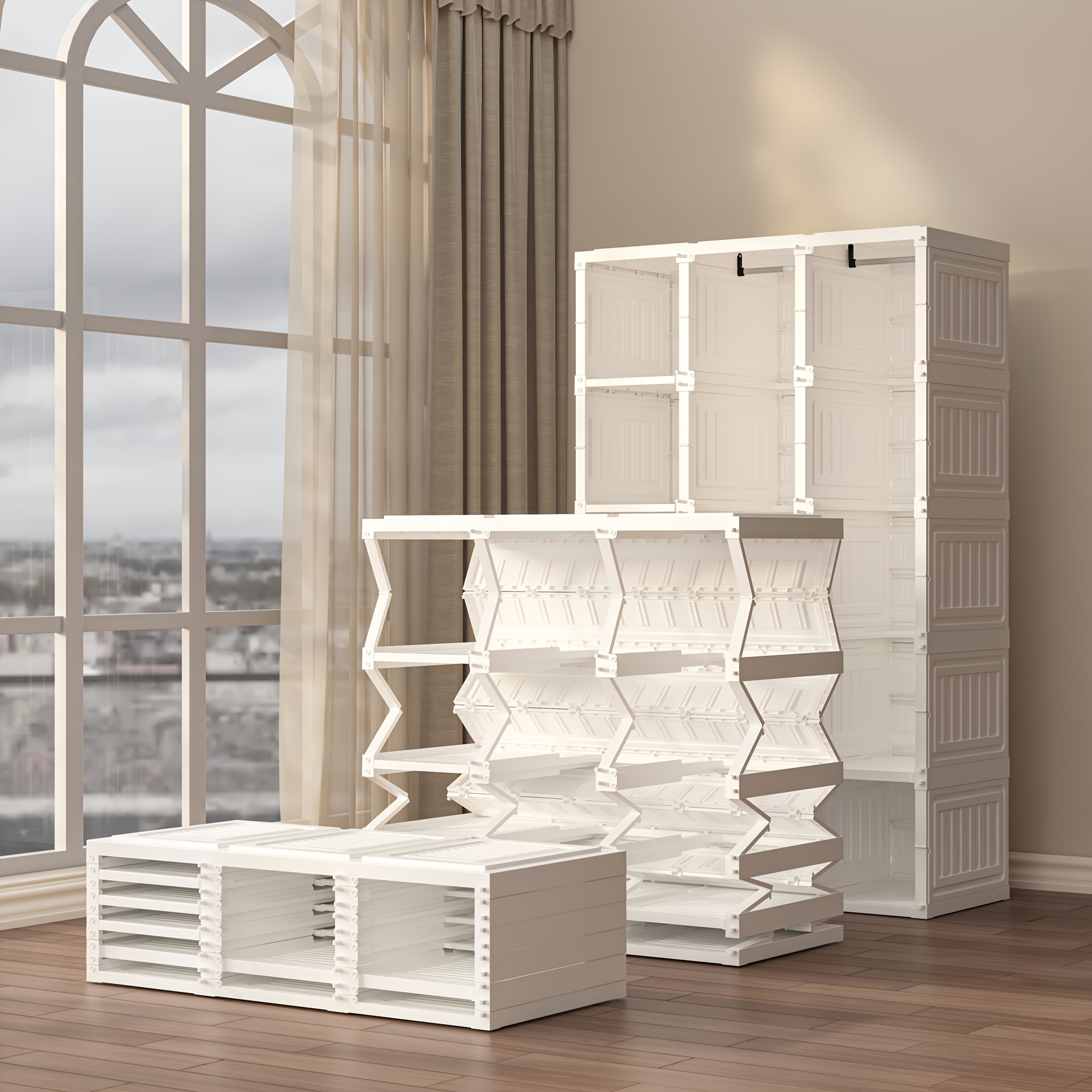 Magnetic Transparent Door Portable Wardrobe, with A Sturdy, Foldable Frame And Easy Assembly. Features 2 Or 3 Hanging Rods for Clothing Storage, Suitable for Bedrooms, Living Rooms, Dormitories, And Apartments.
