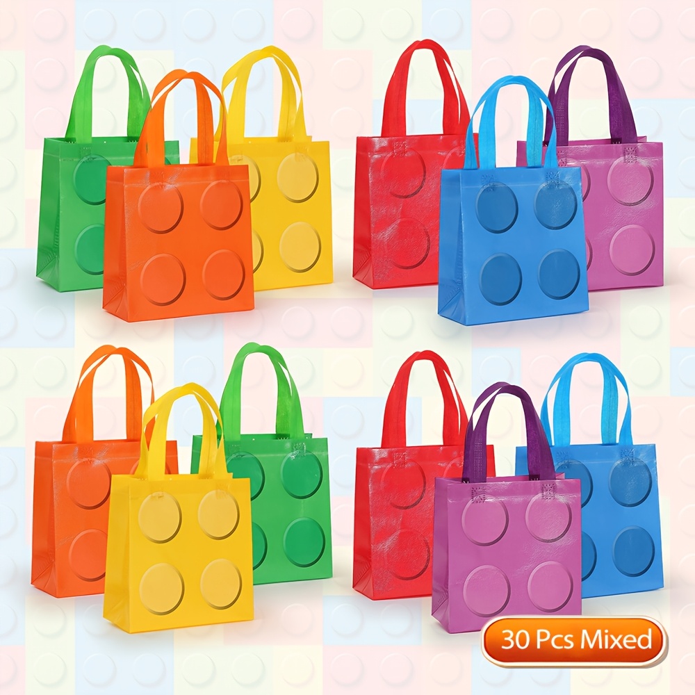 TEMU 30 bolsas de recuerdo de bloques de construcción, bolsas tote reutilizables laminadas de tela no tejida con coloridas, bolsas de regalo con