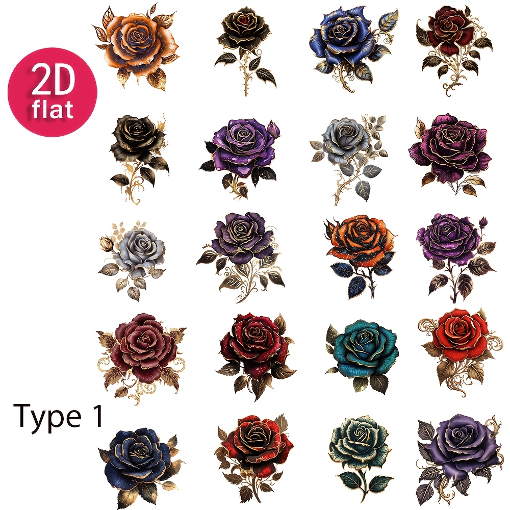 E-shop 2D-flach 1er-Pack Vintage-Gothic-Rosenblüten-Aufkleber für DIY-Scrapbooking, Tagebuch, Fotoalbum, Foto, Schreibwaren, Schul-Bastelmaterialien