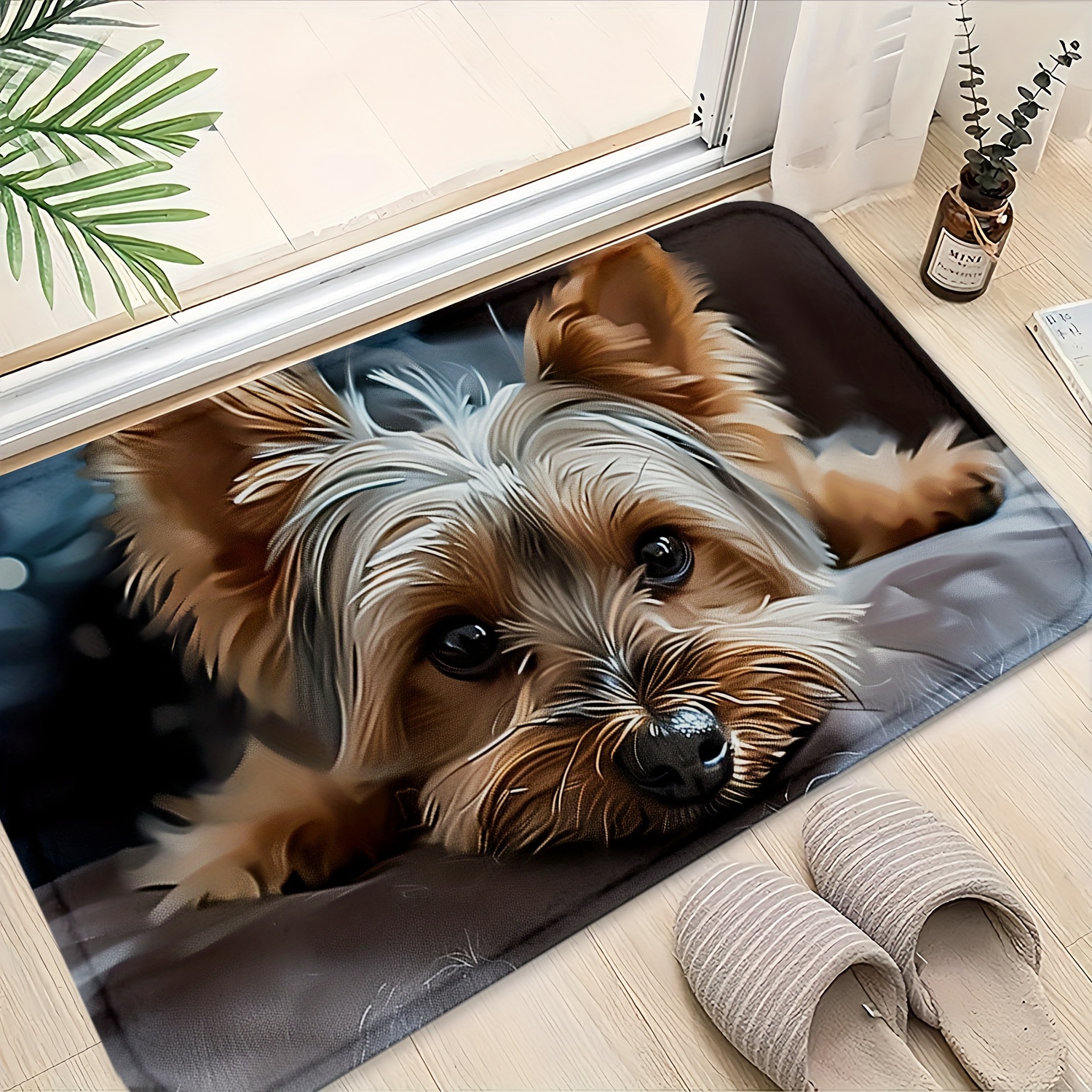Adorable Puppy Yorkshire Terrier Cute Puppy Yorkshire Terrier  Doormat, Bathroom Rectangle Soft Mat, Kitchen Home Hallway Anti-slip Floor  Rug,