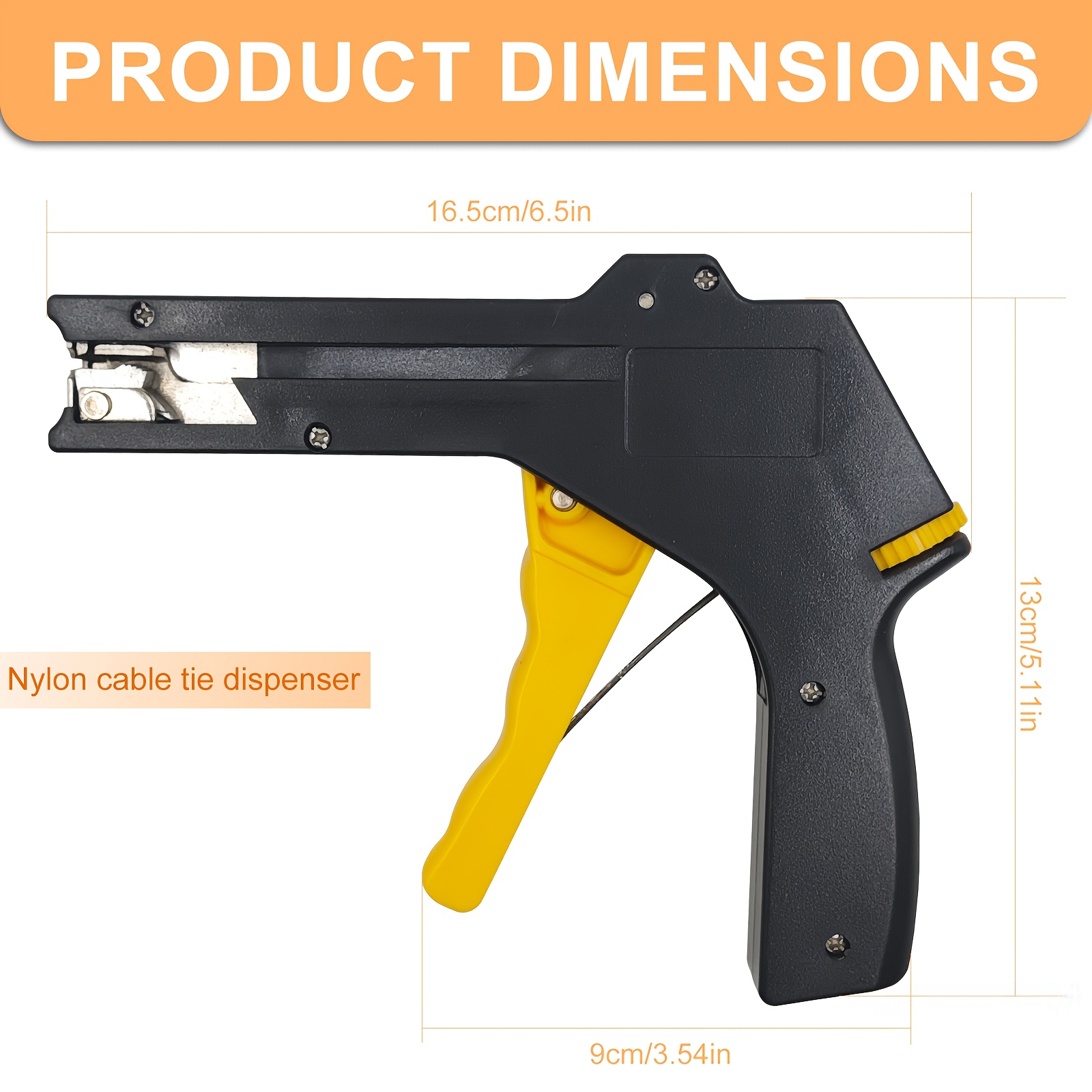 Manual Zip Tie Gun with Cutting Feature - Adjustable Tension Fastener Tool, Durable Aluminum Alloy & Plastic/Metal Construction, Ergonomic Grip with Safety Lock & Yellow Lever for Nylon/Plastic Cable Ties - Ideal for Electrical, Construction, Automotive, Gardening, Crafting