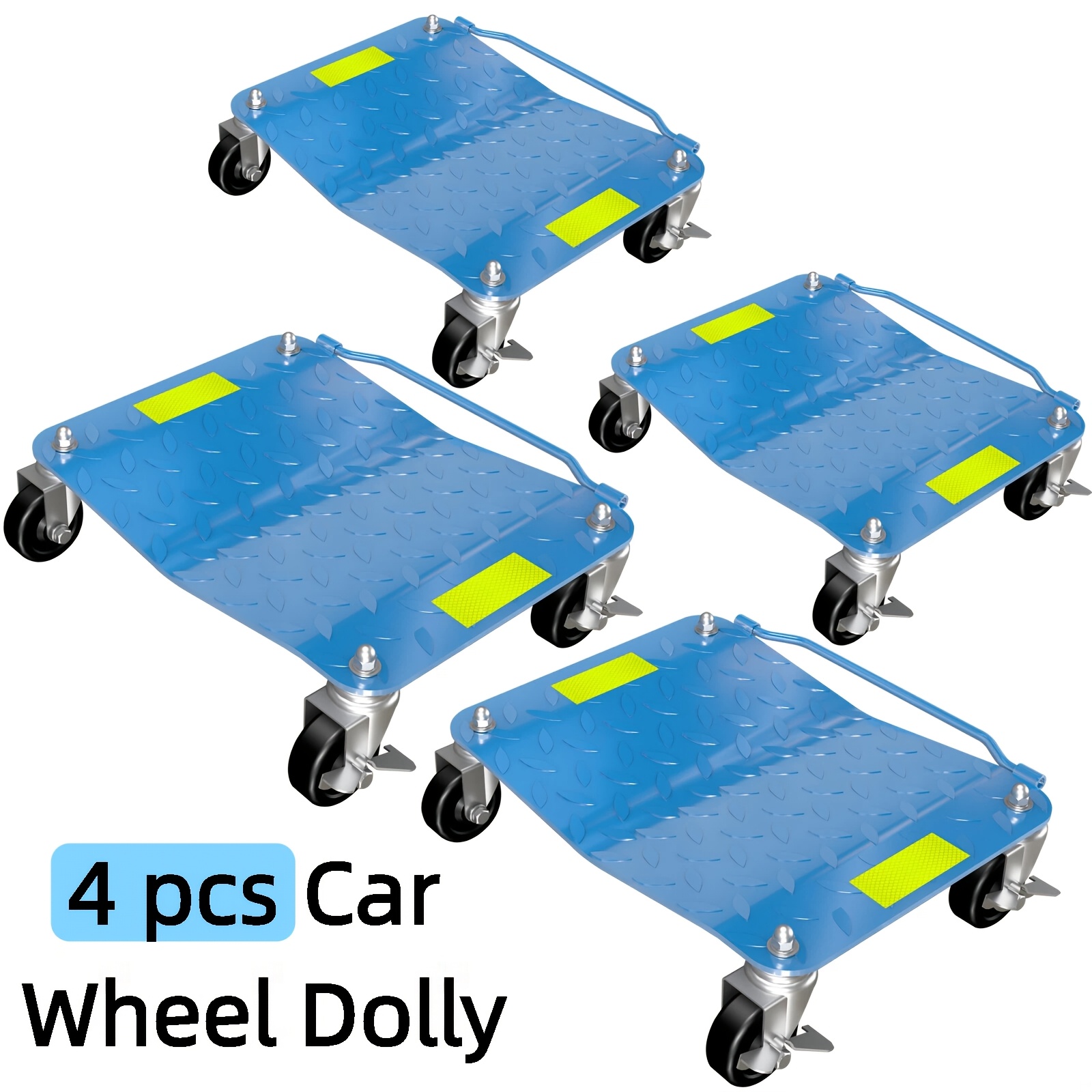 Image of Car Wheel Trolley, Tire Pile Dolly With Reflective Tape, Sturdy Vehicle Cart With Lockable Casters And Handle, For Car Towing, Garage, Car Repair
