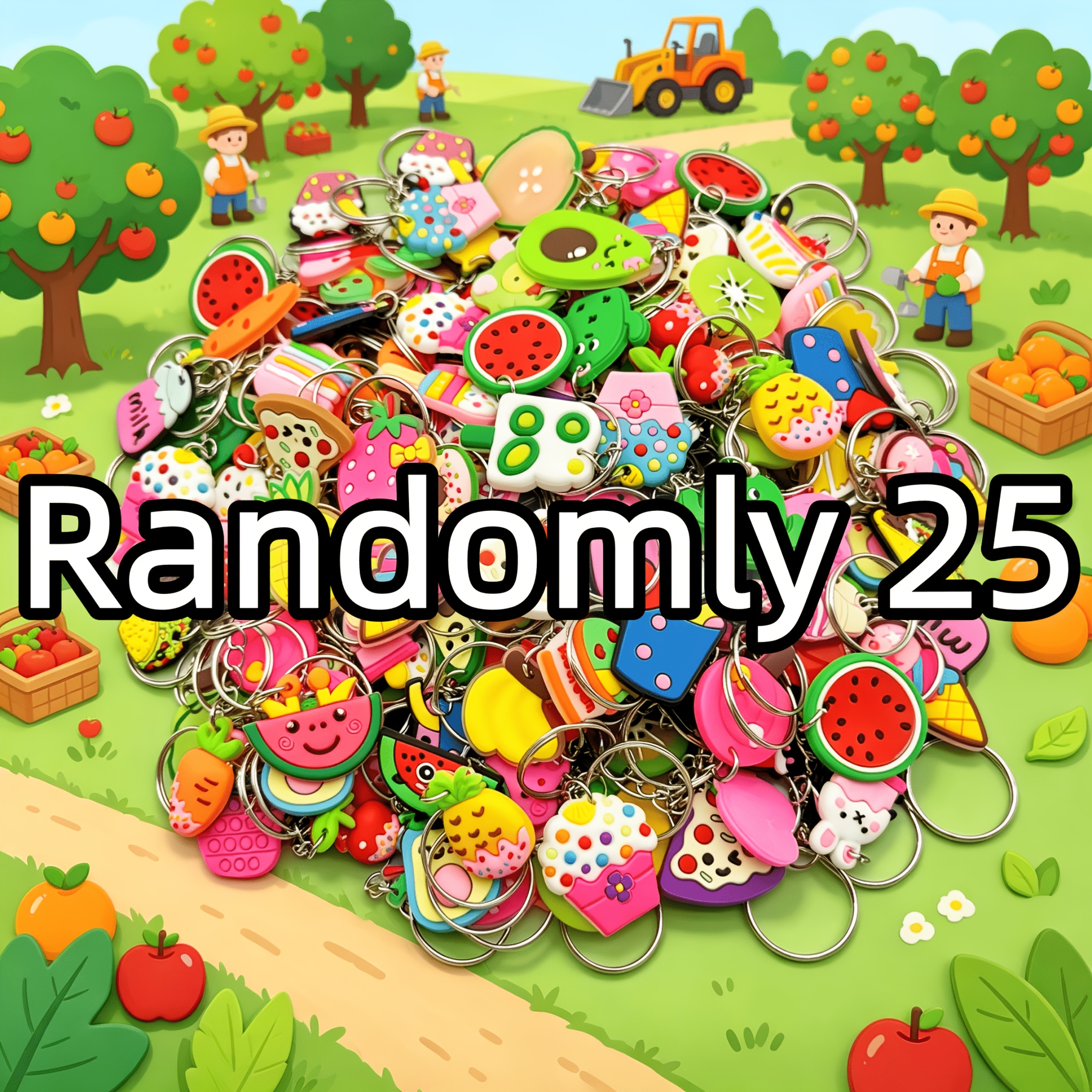 Image of Cross-border Pvc Cute Cartoon Fruit, Vegetable, Pastry, Ice Cream, Sandwich Food Series Crossbody Bag Keychain, Random Irregular Mixed Style Flat Keychain