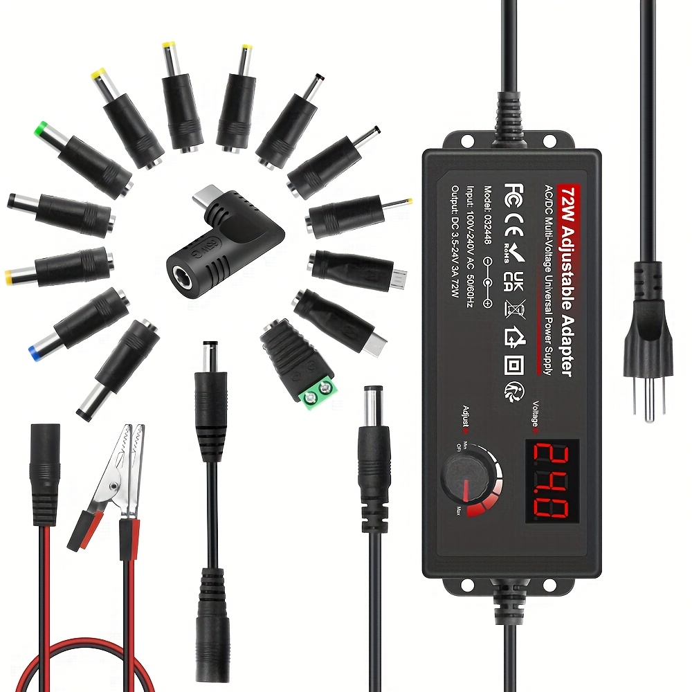 TEMU Alitove 72w Power Supply Adjustable 3v - 24v 3a Ac/ Adapter With Usb C Charger Pd 65w Upgraded 100v-240v Ac To Converter Variable Power Adapter,