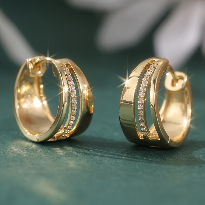 Image of Fashion Glossy Geometry Round Drop Hoop Earring For Women Synthetic Zirconia With Golden Color Daily Fine Women Jewelry