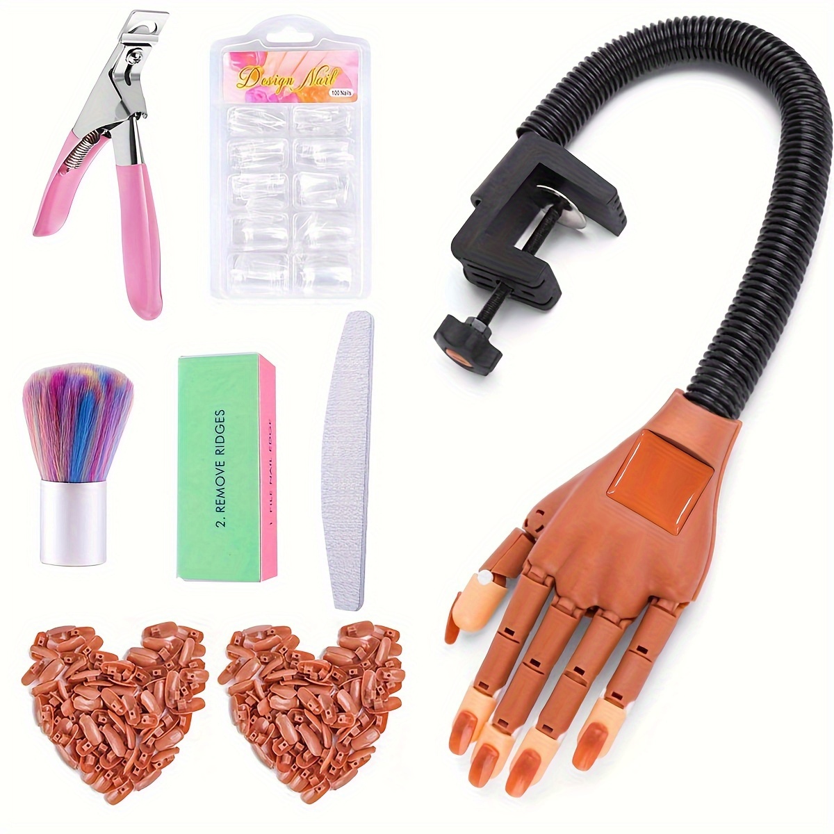 

Practice Hand For Acrylic Nails, Flexible Moveable Nail Training Hand Kits, False Mannequin Hands With Fake Nail Tips, Nail Files And Clipper