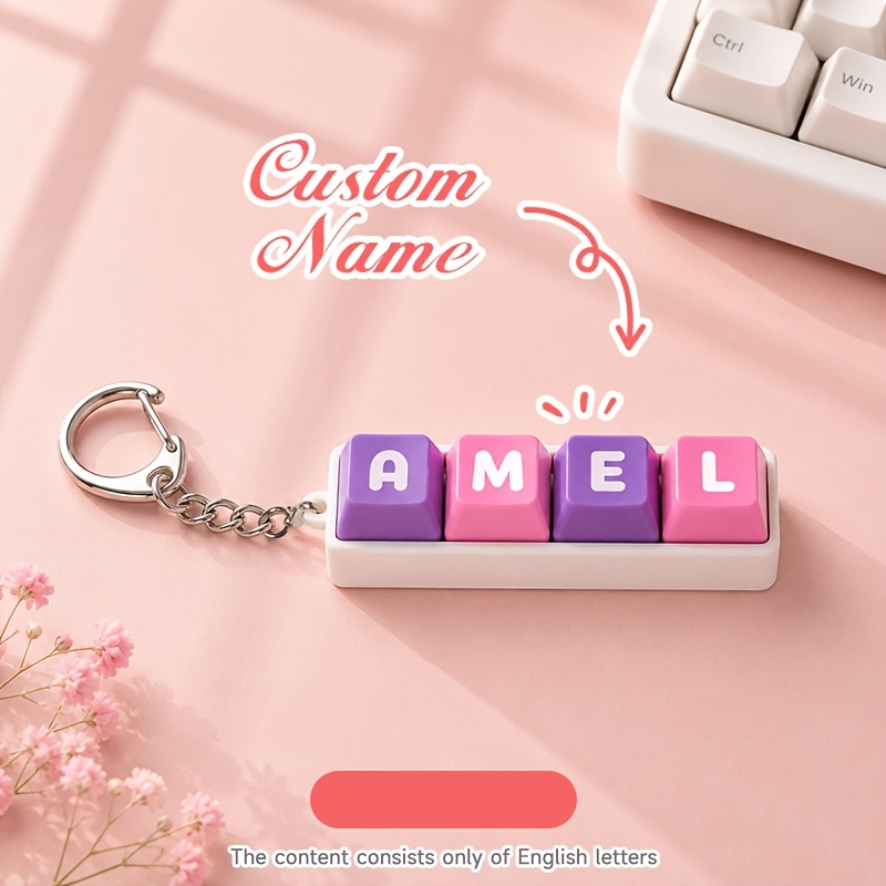 TEMU [Personnalisé] 1 pièce Porte-clés de Clavier Personnalisé avec Nom en Anglais - Personnalisable avec Votre Nom en Anglais, Porte-clés de Clavier